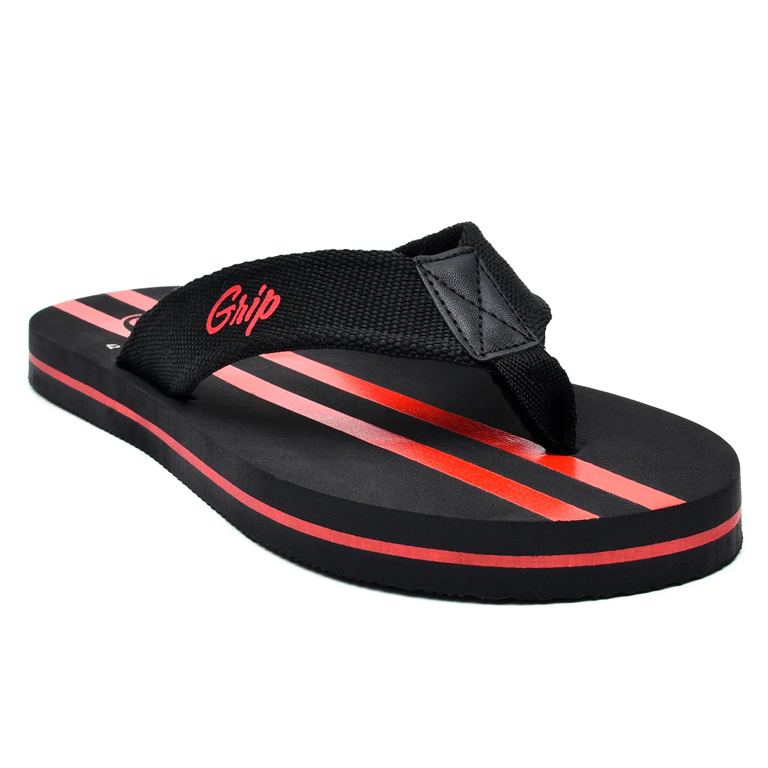 a black and red striped sandal