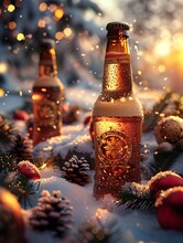 a group of bottles in snow