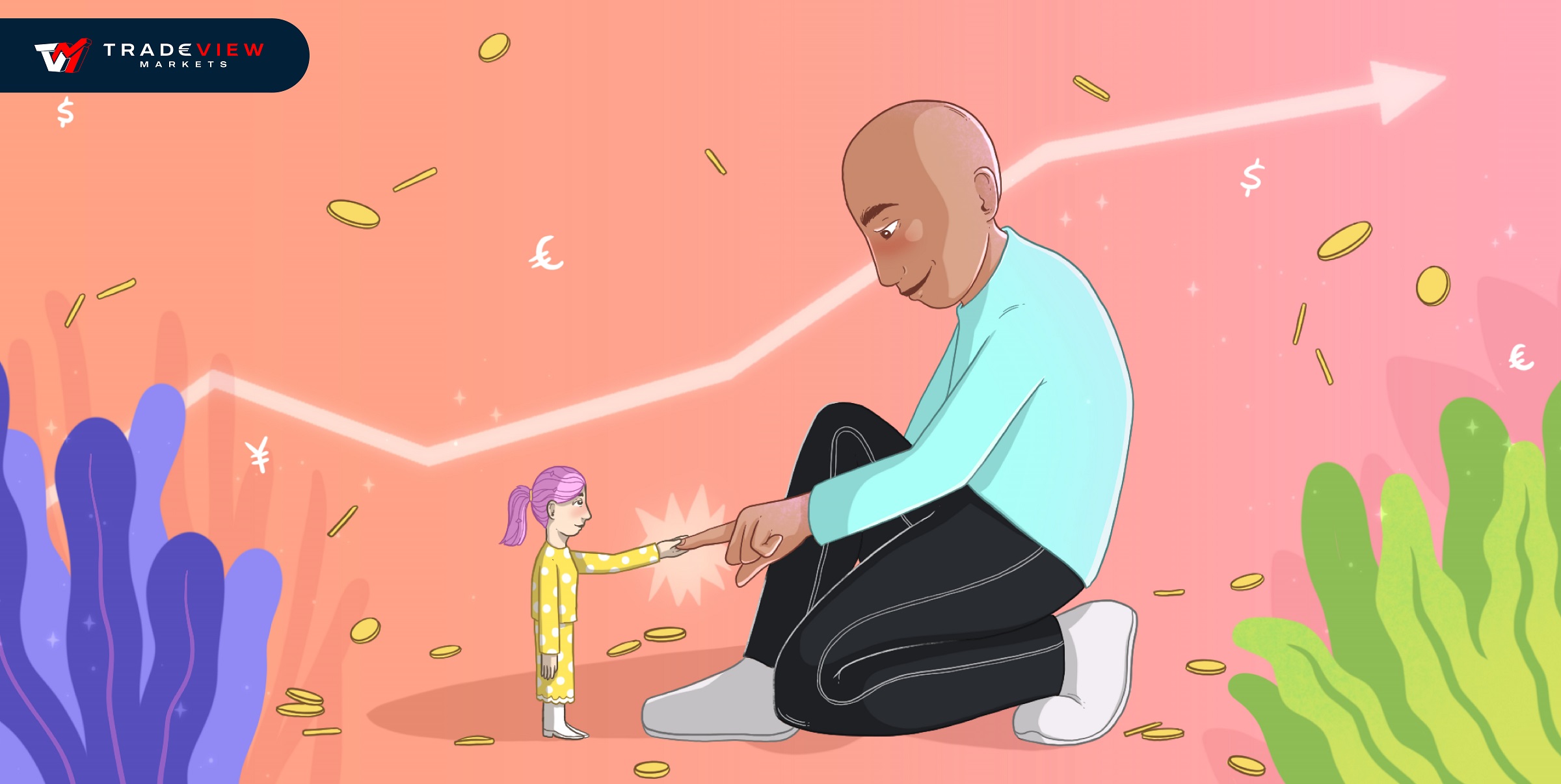 a man kneeling down holding a small girl's hand