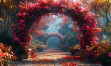 a path with pink flowers on it