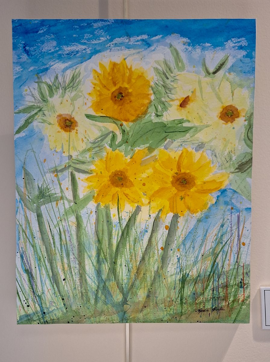a painting of yellow flowers