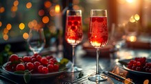 a couple of wine glasses on a table