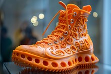 a orange shoe on a shelf