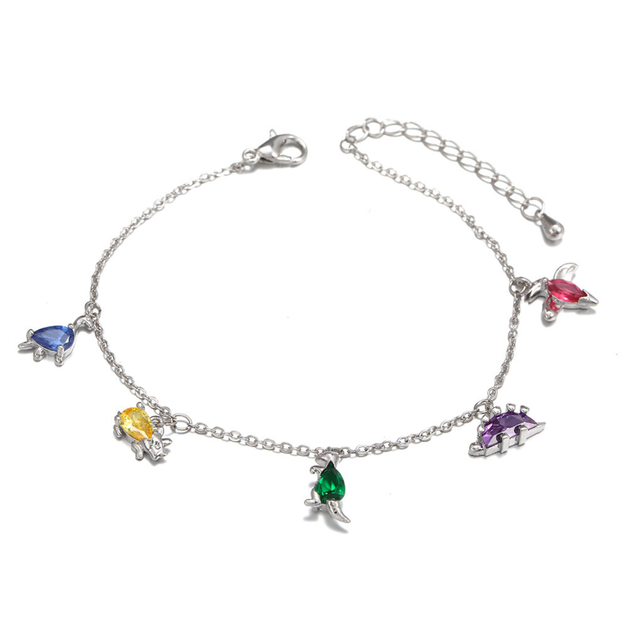 a silver bracelet with colorful stones