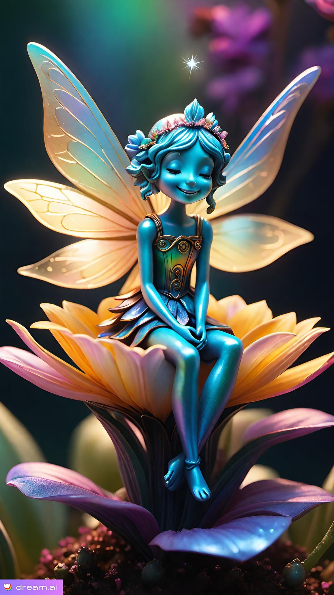 a statue of a fairy sitting on a flower