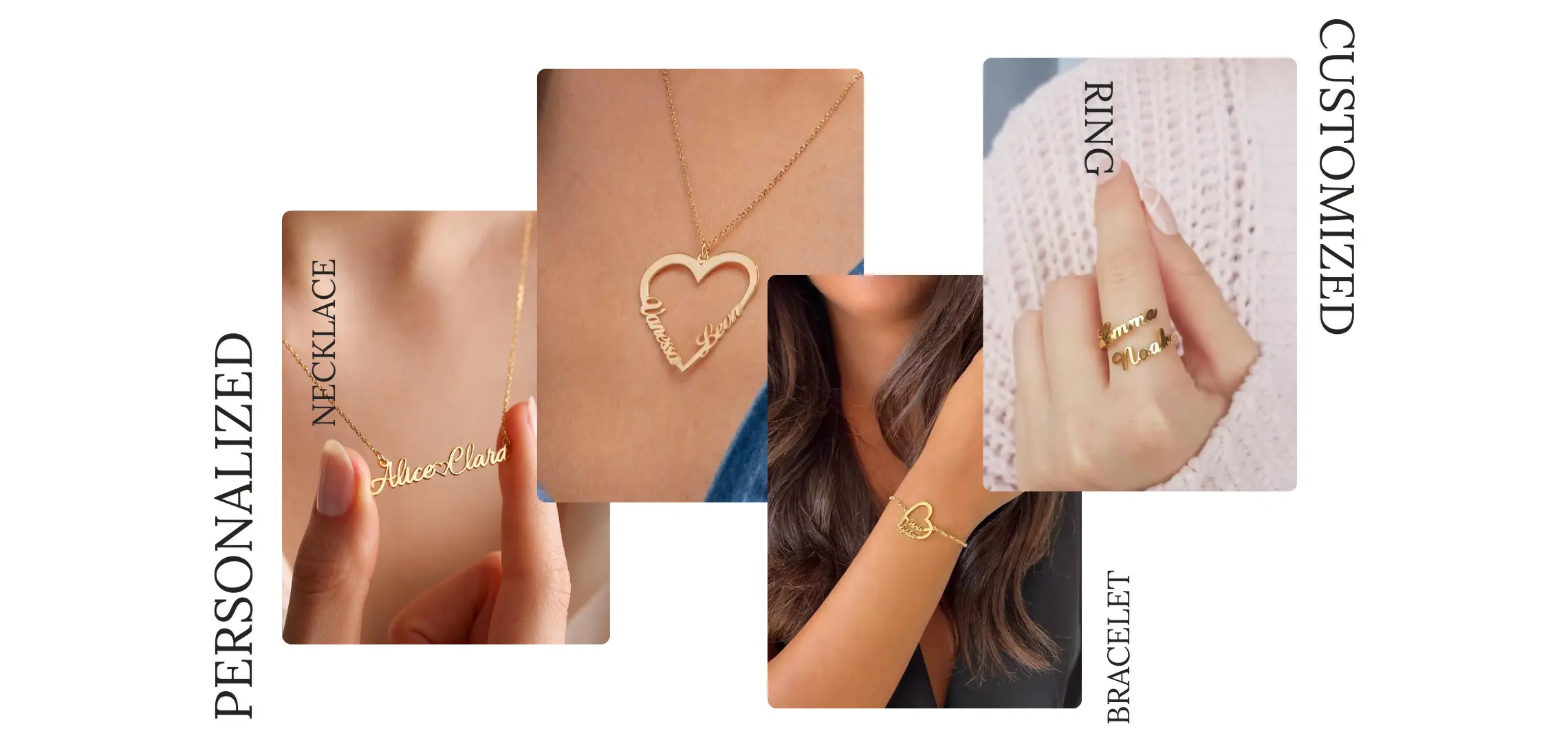 a collage of different images of a woman wearing a necklace