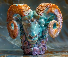 a statue of a ram