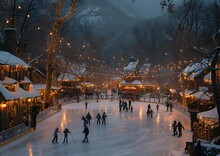 a group of people ice skating