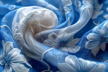 a blue and white fabric with flowers