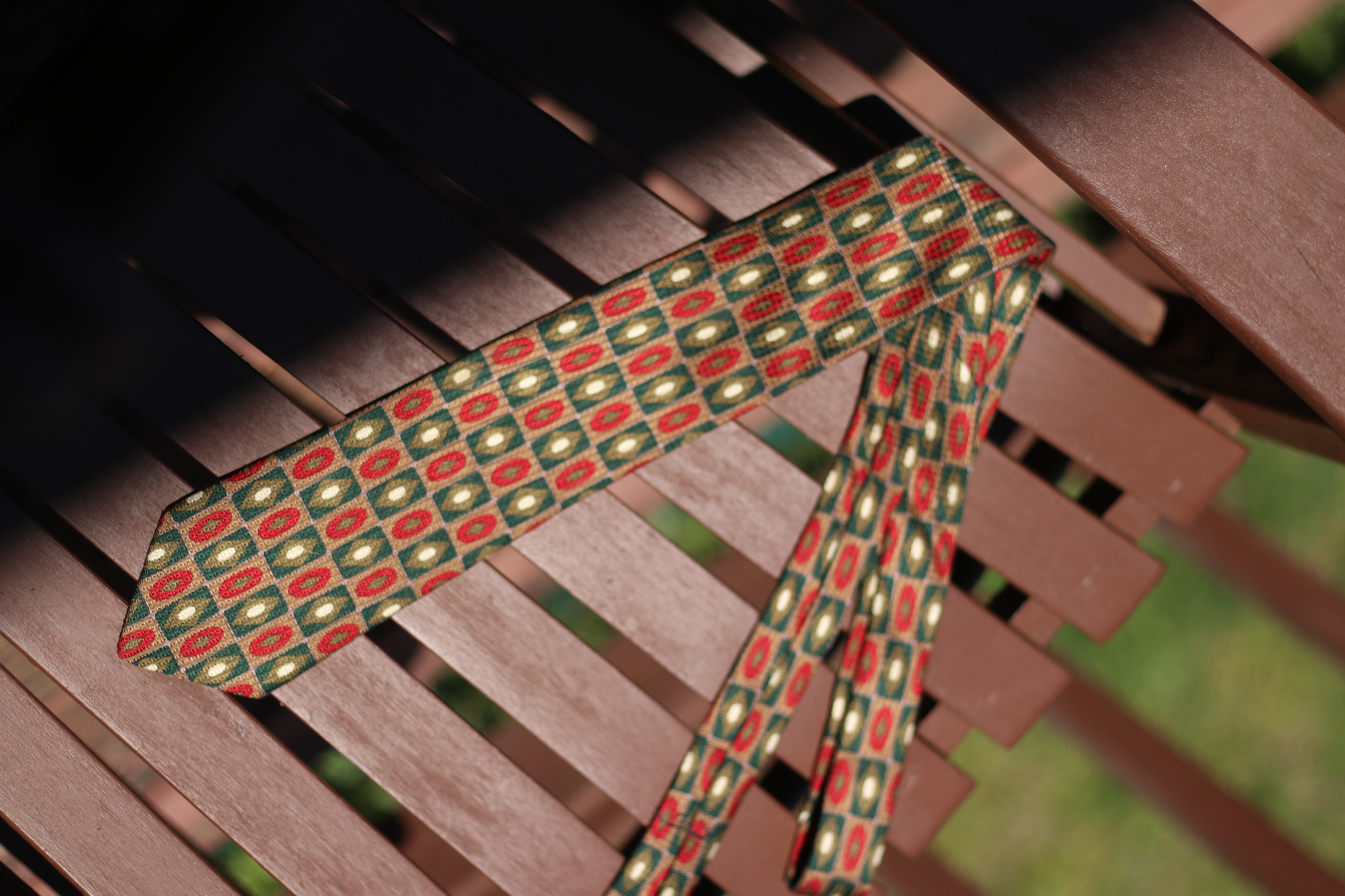 a tie on a bench