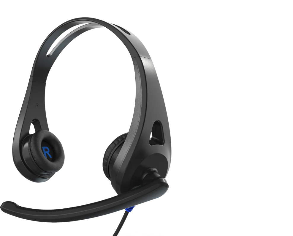 a black headphones with text overlay