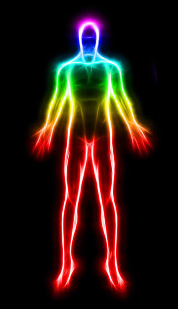 a body with rainbow colored lights