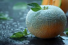 a melon with water drops on it