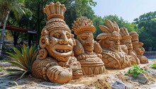 a group of statues made of sand
