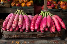 a bunch of pink bananas