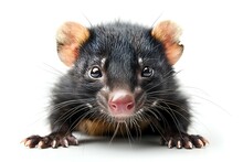 a close up of a black rat