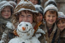 a group of children in a snowy area