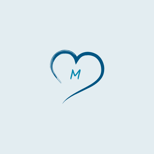 a blue heart with a letter m