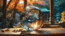 a glass ball on a table