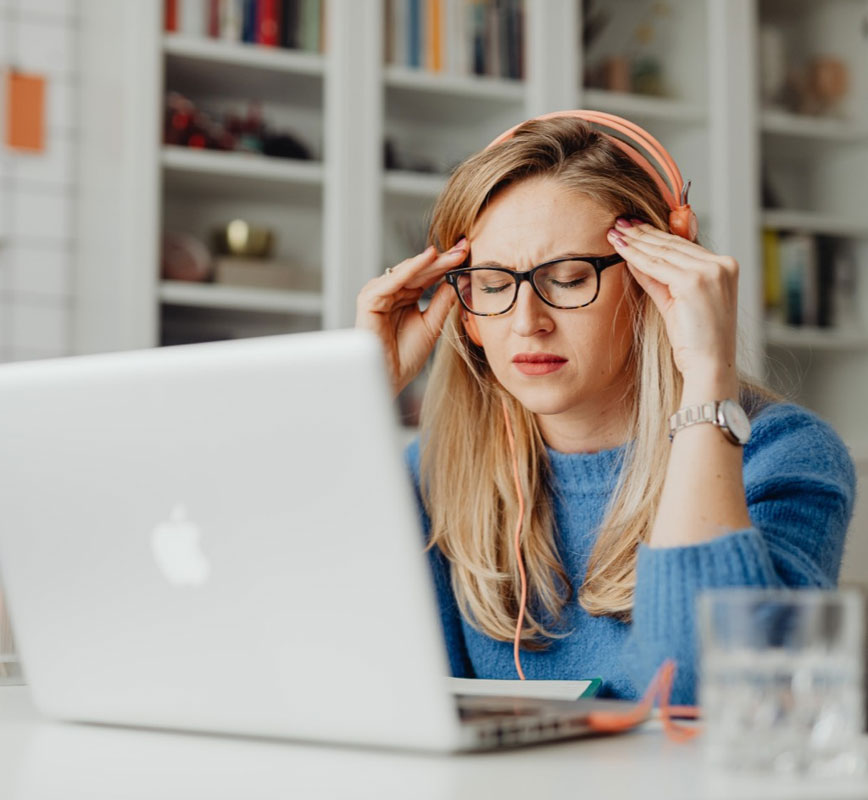 a woman with headphones on