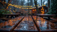 a table with lights in the background