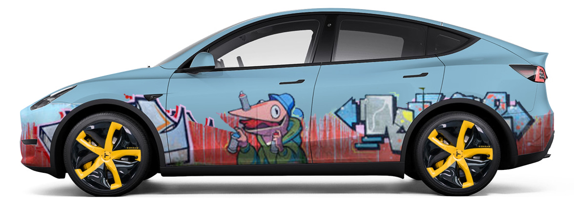 a car with graffiti on the side