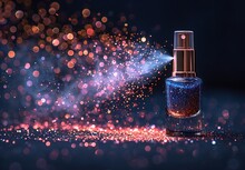 a bottle of nail polish spraying out of glitter