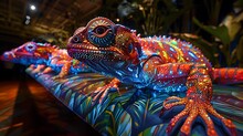 a colorful lizard on a pillow