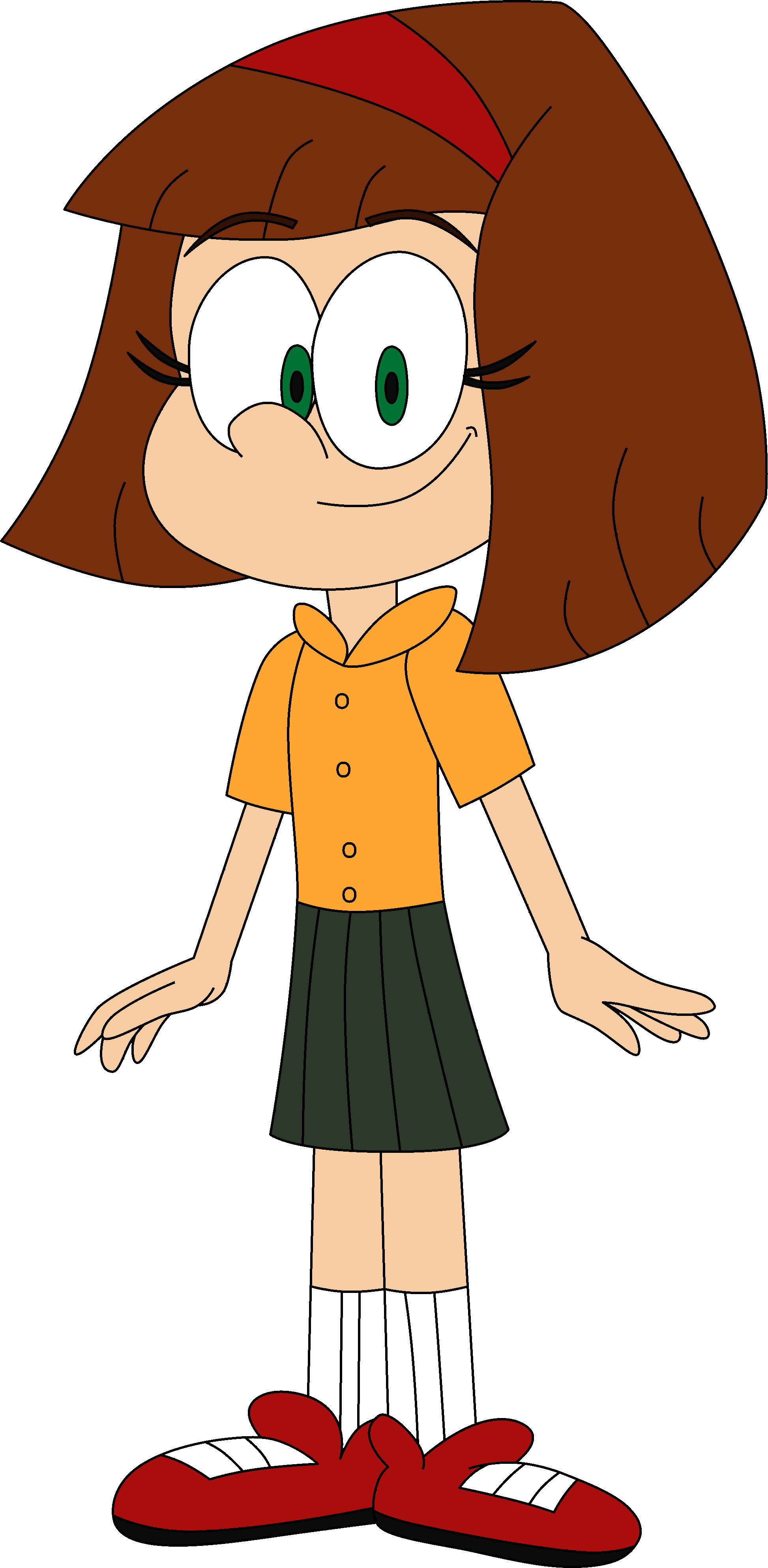 cartoon character with brown hair and green eyes