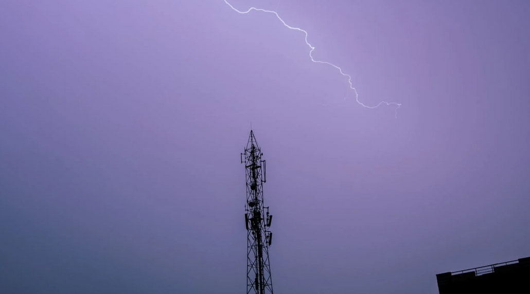 a lightning striking a tower