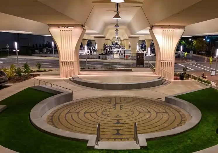 a circular walkway with a maze in the middle