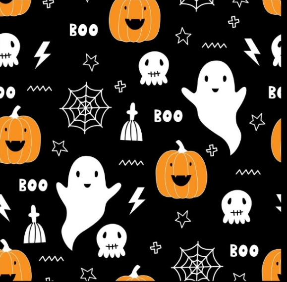 a pattern of pumpkins and ghosts