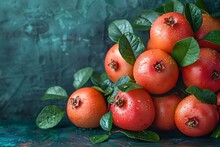 a group of orange fruits with leaves