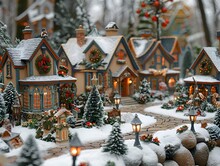 a miniature village with snow on it