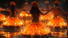 a group of people dancing in a fountain