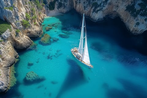 a sailboat in a blue body of water