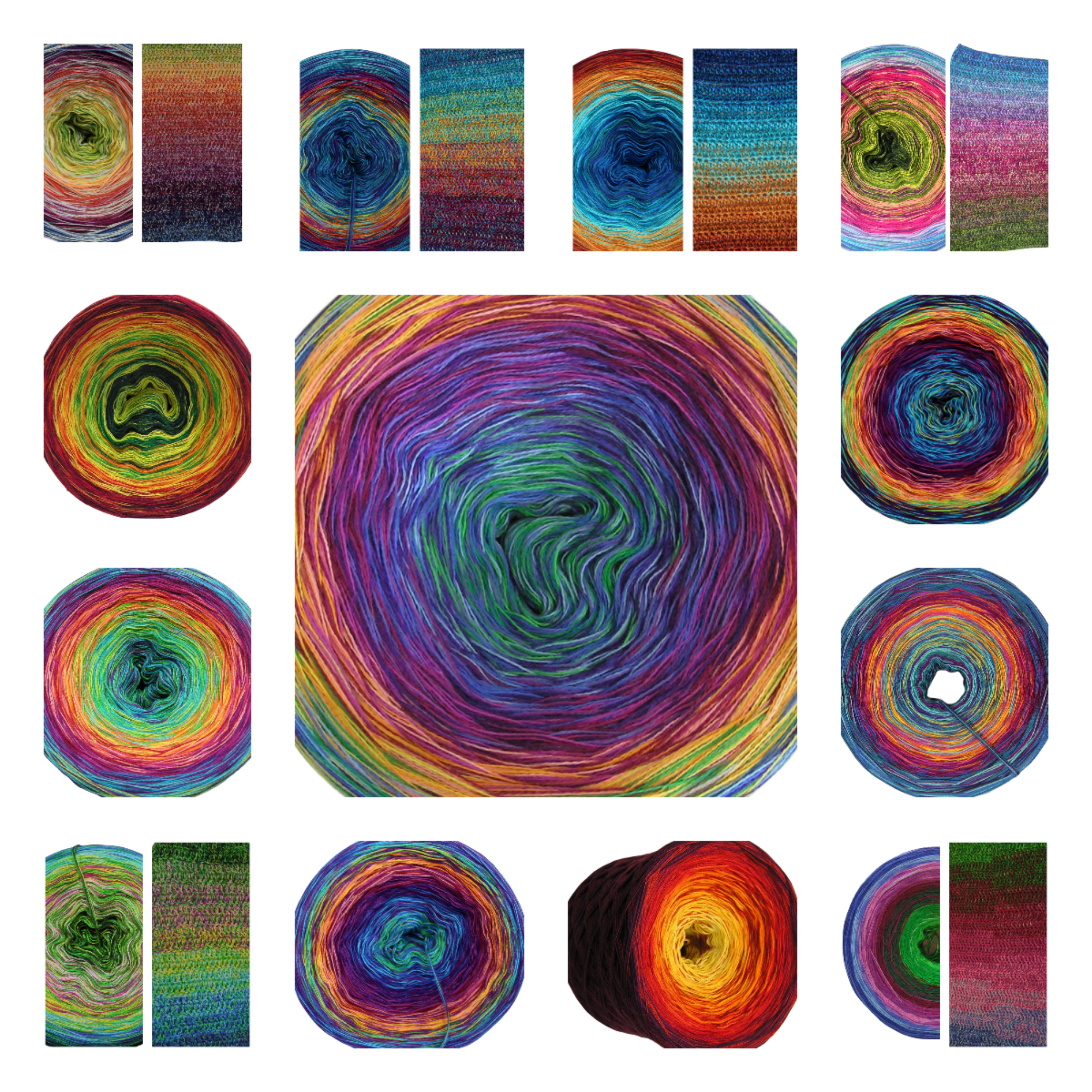 a collage of different colors of yarn