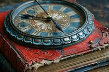 a clock on a book