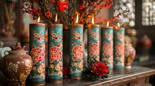 a group of candles with flowers on them