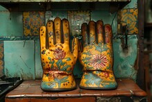 a pair of gloves on a shelf