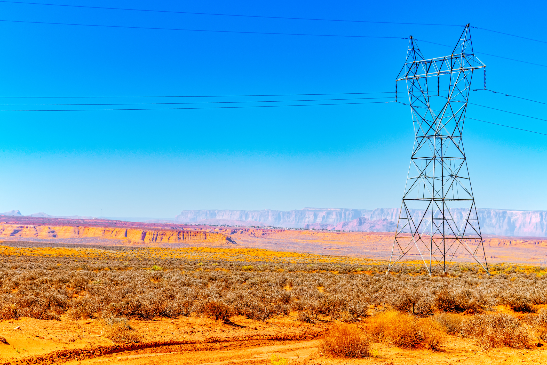 a power lines in a desert
