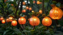 a group of orange lights from a tree