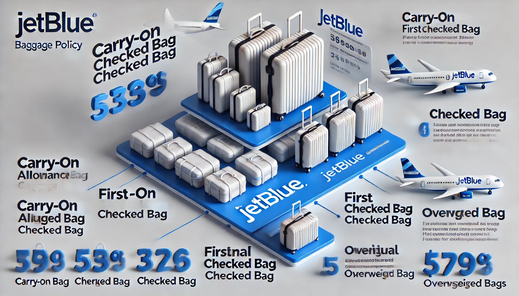 a group of luggage on a blue and white display