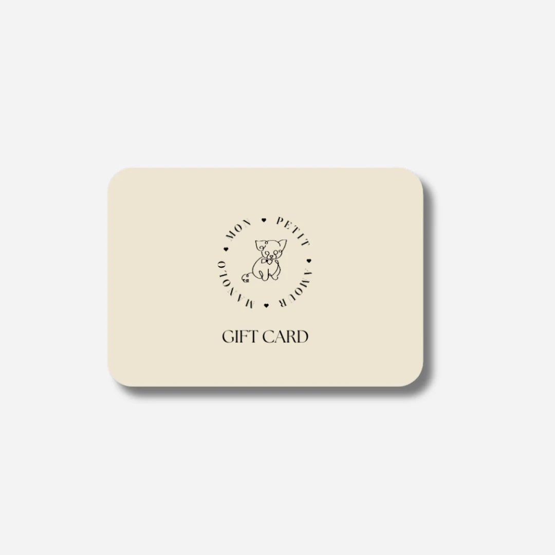 a white gift card with a dog and text