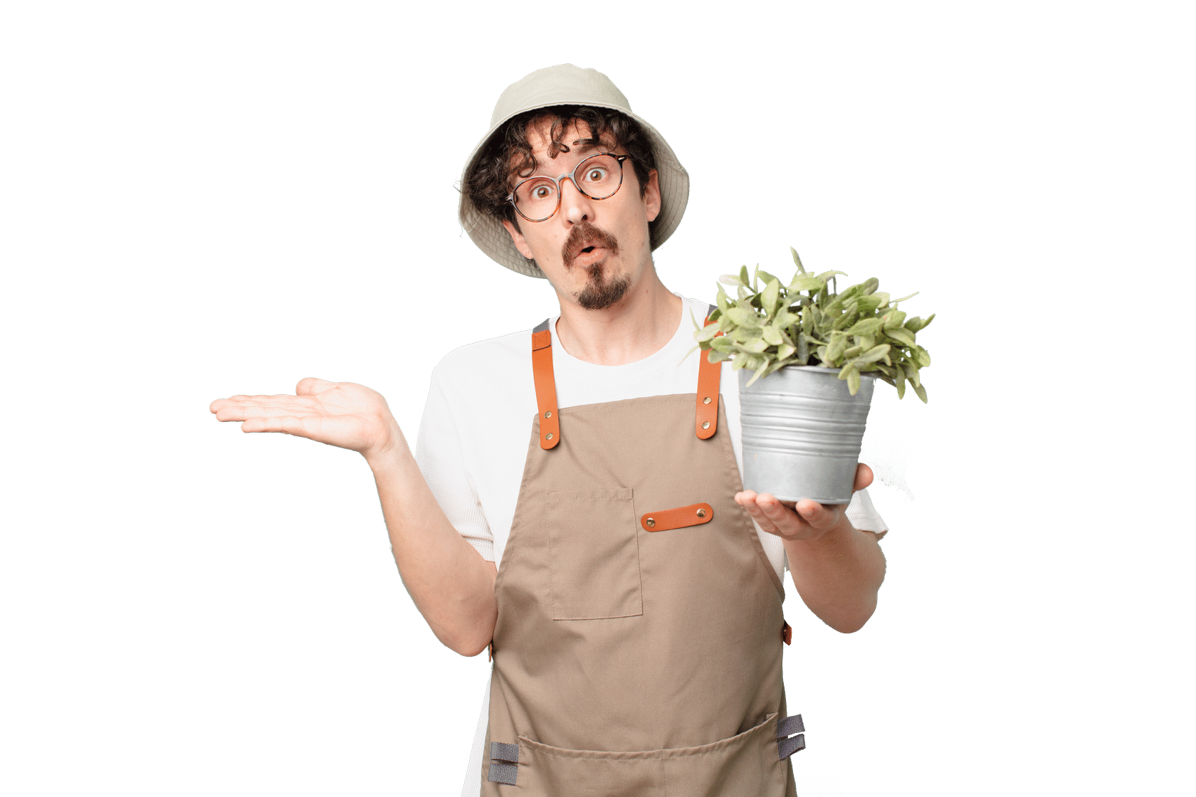 a man holding a potted plant