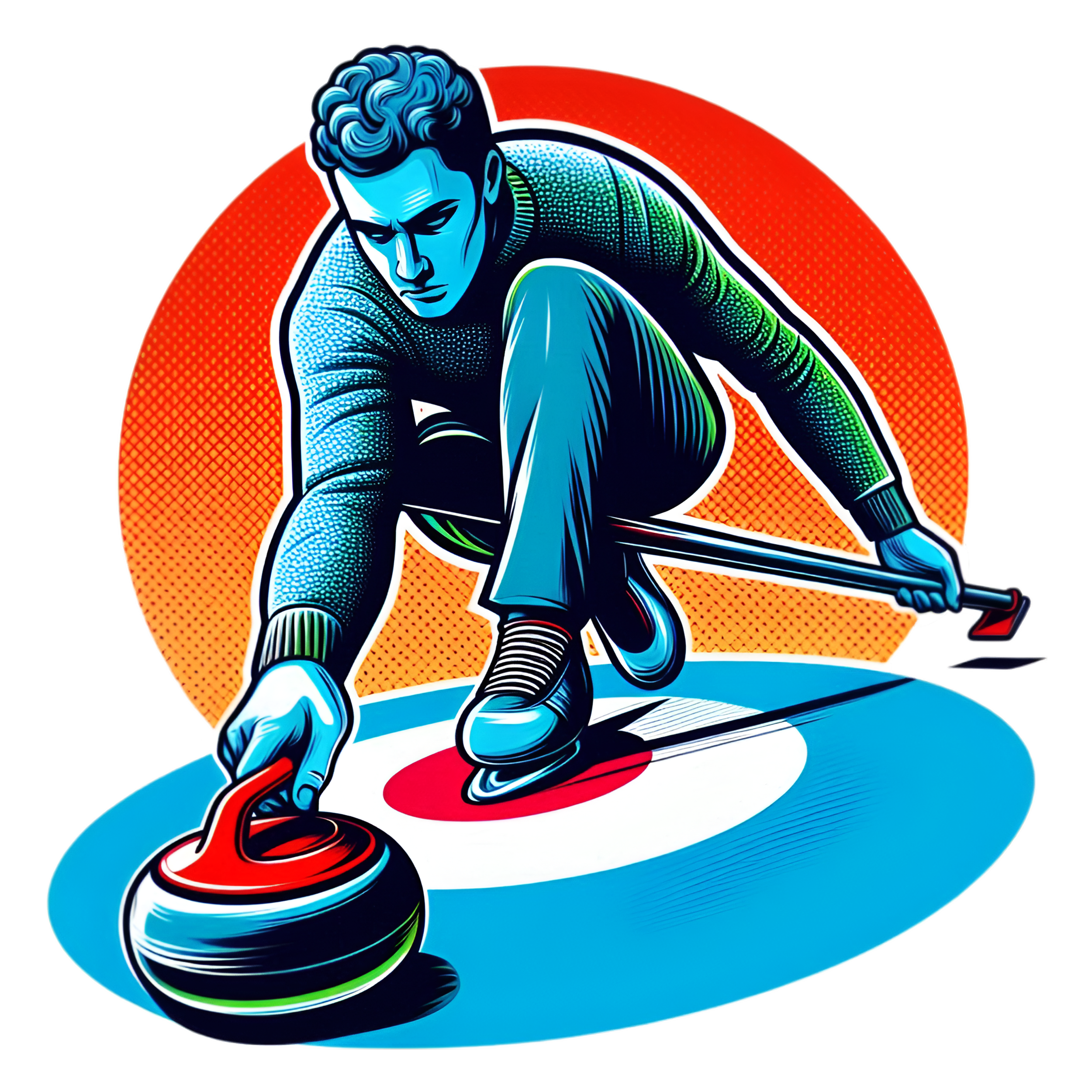 a man curling on a circular surface