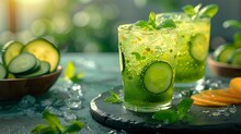 a cucumber drink in a glass