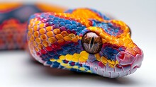 a colorful snake with a large eye