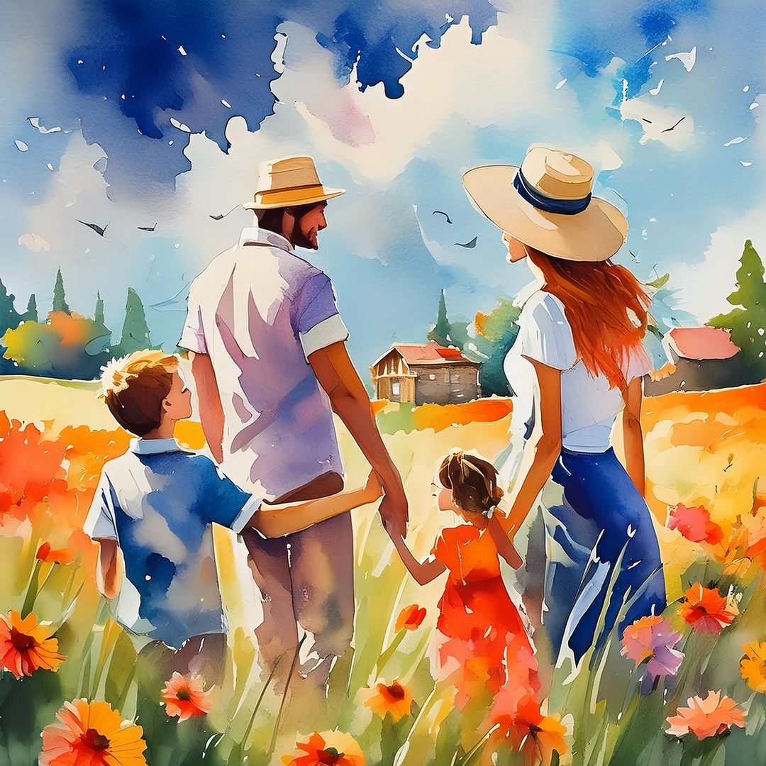 a family in a field of flowers