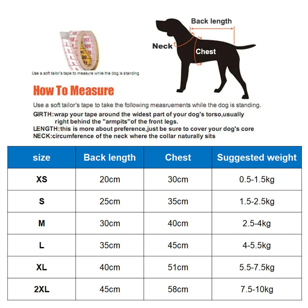 a chart of a dog size